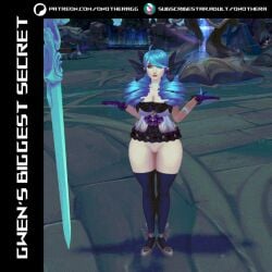 3d animated big_breasts breasts dance female gwen_(league_of_legends) league_of_legends mod onothera twin_drills twintails