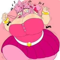 1girls 3_heads amy_rose anthro anthro_only bangs bbw belly breasts cerberus cerberus_rose closed_eyes conjoined dancing denizen1414 eyelashes fat female female_only furry hyper large_breasts listening_to_music long_hair multi_head muzzle obese overweight plain_background plump sega shy simple_background smile sonic_(series) spines thick_thighs what wide_hips
