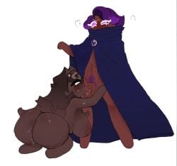 1boy 1girl big_ass big_breasts black_forest_cookie blowjob breasts cookie_run cookie_run_kingdom female lilac_cookie magpiered male