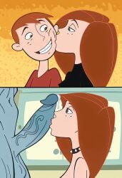 1girls 2boys 2koma absurd_res absurdres ai_assisted ai_generated blue_skin cheating cheating_girlfriend clothed collar dr._drakken female green_eyes heart high_resolution highres instant_loss_2koma kim_possible kissing kissing_cheek licking_penis male nude nude_female orange_hair penis_worship raleu10 ron_stoppable saliva spiked_collar worshiping