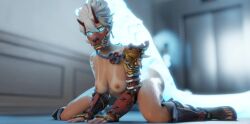 1girls 3d 3d_animation alternate_costume alternate_hairstyle animated armor blueberg bouncing_breasts breasts doggy_style female glowing_eyes kiriko_(overwatch) overwatch overwatch_2 spirit tagme tan_skin video zoophilia