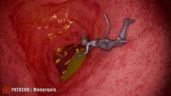 16:9 3d_(artwork) acid anthro digital_media_(artwork) domestic_cat felid feline felis genitals hi_res interior_view internal internal_oral male mammal micro monarquis nude_male organs penis romy_(monarquis) solo stomach throat vore widescreen