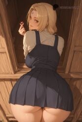 ai ai_assisted ai_generated ass ass_focus big_ass big_breasts blonde_female blonde_hair blush brown_eyes curvy curvy_figure deurahh from_above from_behind hair_tie hair_tied heart_symbol naruto naruto_(series) naruto_shippuden no_panties orange_eyes pinafore_dress pov_eye_contact sweaty tattoo thick_thighs tsunade tsunade_(naruto) tsunade_senju twintails voluptuous voluptuous_female