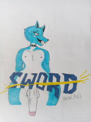 1boy anthro anthrofied blue_fur canine femboy flaccid furry girly half-closed_eyes huge_penis logo meow_fuck nintendo nipples nude original_character pokemon pokemon_ss solo teeth text thick_thighs trap veins veiny_penis watermark white_fur wide_hips