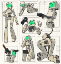 bent_over exposed_wires on_knees robot robot_humanoid robotfucker salamanding1 tv_head tv_screen wireplay wires