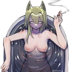 arknights bathtub cigarette female female female_only kal'tsit_(arknights) lionrion