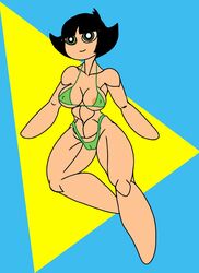 1girls aged_up alternate_version_available areola_slip armband bare_shoulders barefoot big_breasts bikini bikini_bottom bikini_top black_hair bracelet busty buttercup_(powerpuff_girls) caglioro3666 cartoon_network choker cleavage curvy detailed_background erect_nipple erect_nipples female female_only front_view green_eyes hourglass_figure human looking_at_viewer midriff nipple_bulge older pose posing powerpuff_girls skimpy solo spread_legs spreading standing swimsuit thong underboob voluptuous wide_hips