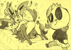 2girls all_fours ambiguous_gender anthro anus ass ass_up being_watched big_ears blush braixen canine condom eager eeveelution feet female feral fluffy fluffy_tail fullfolka furry heart heart-shaped_pupils hi_res inviting long_ears markings monochrome mouth_hold nintendo nude pancham panda paws pokémon_(species) pokemon pokemon_(species) pokemon_xy pussy ribbons sketch smile snout socks_(marking) spread_legs spreading sylveon tail text video_games watermark