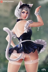 1girls ass cat_girl catgirl female female_only looking_at_viewer looking_back maid maid_headdress maid_uniform nier nier:_automata panties prywinko solo thighhighs yorha_2b