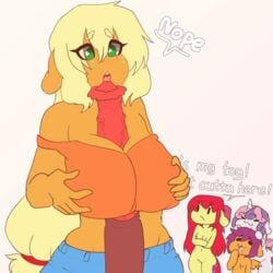 2019 animated animated_gif anthro apple_bloom_(mlp) applejack_(mlp) big_macintosh_(mlp) big_penis breasts clothing cock_worship cutie_mark cutie_mark_crusaders_(mlp) dialogue english_text equid equine female flat flat_colors freckles friendship_is_magic green_eyes group hair horn huge_cock huge_penis incest licking long_hair mammal my_little_pony oral outercourse paizuri penis penis_awe scootaloo_(mlp) sex sibling simple_background sisters straight_hair sweetie_belle_(mlp) text tolsticot tongue tongue_out unicorn veiny_penis wings young