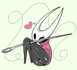 arthropod ass black_skin clothed clothing dark-skinned_female dark_skin exed_eyes eyelashes female front_view heart hollow_knight hornet_(hollow_knight) insects low_res one_eye_closed plump_labia presenting presenting_hindquarters presenting_pussy pussy solo sweater wink