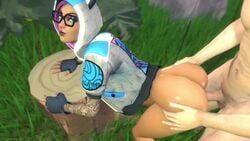 1boy 1girls 3d animated ass ass_grab clothed_female_nude_male clothes female fortnite from_behind glasses hood kaegantonovich lynx_(fortnite) male no_panties no_sound nude penis purple_hair sex tagme tattoo video wide_hips