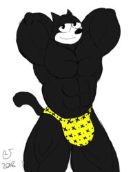 2018 anthro black_eyes black_fur buff dreamworks feline felix_the_cat felix_the_cat_(series) male_only muscles muscular speedo universal_studios