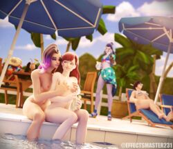 3d asian barefoot bikini blender blizzard_entertainment breasts cole_cassidy d.va effectsmaster231 eyewear feet female glasses grabbing_from_behind latina lifeguard_cassidy mei_(overwatch) open_toe_shoes outdoors overwatch pool poolside purple_skin soles sombra thick_thighs toes video_games widowmaker yuri