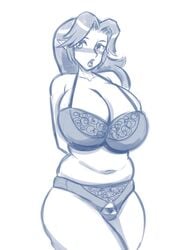 big_breasts bra breasts elf_ears female lingerie lingerie_only long_hair looking_at_viewer malon monochrome ocarina_of_time panties pussy_hair slightly_chubby solo steveman tagme the_legend_of_zelda thick_thighs triforce triforce_panties