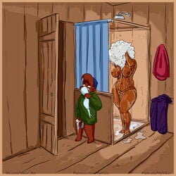 2019 age_difference anthro bathroom bra breasts clothed clothing disney duo female hi_res humanoid_penis kit_cloudkicker male mammal masturbation mature_female nude older_female panties penis rebecca_cunningham shampoo shower_room size_difference talespin teenager ursid voyeur vylfgor young younger_male