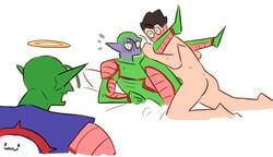 1boy 2others alien blush clothed clothing dragon_ball dragon_ball_z gay halo implied_penetration implied_sex kami male male_only namekian piccolo sex son_gohan surprise tagme yaoi