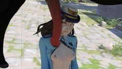 3d alternate_costume big_penis breasts brown_hair bukkake cum_on_breasts cum_on_face d.va emotionless expressionless female horsecock huge_cock overwatch police_officer_d.va police_uniform unamused vekkte zoophilia