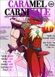 2018 2boys abs anthro anthrofied arm_warmers armwear avian balls blaziken bow caramel_carnivale clothing collar cowboy cowboy_hat duo feathers fire fur furry green_eyes half-closed_eyes harness hat hi_res jewelry knot legwear lordgengar male male_only muscular muscular_male necklace nintendo original_character penis pokemon pokemon_(species) pokemon_dppt pokemon_rse pole purple_fur seductive smile stockings stripper stripper_pole tan_fur text thomas_whitaker video_games wick_sforza yellow_eyes