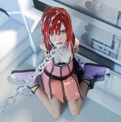 3d after_rape andelx arms_behind_back blue_eyes bondage breasts bukkake chains cum cum_on_face disney facial female kairi kingdom_hearts kneeling latex red_hair square_enix tagme video_games