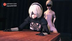 10_seconds 1boy 1girls 3d animated blindfold breasts cleavage_cutout duo estro-boi feet female foot_fetish footjob hetero male nier:_automata nipple_slip oscarkim123 short_hair shorter_than_10_seconds shorter_than_30_seconds small_breasts small_penis sound straight video white_hair yorha_2b yorha_9s