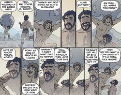 2boys ancient_greece atlas_(greek_mythology) beard black_hair blonde_hair blowjob blowjob_face cmnm cock_gobble cock_hungry comic cum_hungry dialogue english_text erect_nipples erection fellatio fondling_balls funny gay giving_head going_down_on headband hercules_(greek_mythology) holding_penis humor inviting_to_sex looking_at_partner male male_only muscular mustache nude_male oglaf oral_sex outdoors penis penis_in_mouth precum_bubble speech_bubble sucking_off unimpressed veiny_penis yaoi