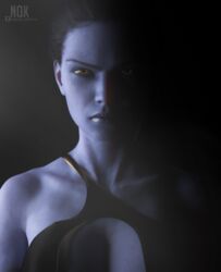 3d blue character chest cleavage daz3d dress eyes female genesis8 iray lightning lips neck overwatch portrait skin top widowmaker yellow