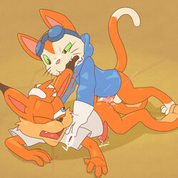 ! 2boys anal anal_sex anthro anthro_on_anthro argon_vile ass balls barbed_penis barefoot bite blinx blinx_the_time_sweeper bobcat bottomless bubsy bubsy_(series) claws clothed clothing crossover cum cum_on_penis domestic_cat ear_biting english_text erection eyewear fangs felid feline felis fur gay gloves goggles hand_on_head long_ears lynx male male_only mammal mostly_nude one_eye_closed open_mouth orgasm penetration penis sex sharp_claws sharp_teeth shirt teeth text tongue video_games whiskers yaoi