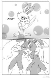 1boy 1futa 1girls anthro ass_visible_through_thighs big_breasts big_penis blush breasts comic erection female feral flaccid furry futanari hi_res huge_cock huge_penis huge_testicles hyper hyper_penis hyper_testicles lagomorph large_breasts long_penis lopunny male monochrome nintendo no_nipples penis penis_awe pointing pokémon_(species) pokemon pokemon_(species) pokemon_dppt pokemon_ss pussy scorbunny smile smushpretzel standing tapering_penis testicles text thick_penis video_games watermark