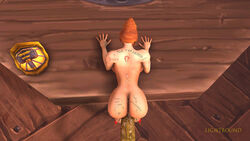 1boy 3d alyssania anal anal_rape blonde_hair cum cum_in_ass female human humiliation inscription interspecies orc paladin penis prisoner rape slave source_filmmaker stockings warcraft world_of_warcraft