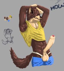 anthro brown_body brown_fur canid canine canis digital_media_(artwork) drakpack drawpile_(artwork) fur howler(drakpack) male male/male mammal moonringred mythological_canine mythological_creature mythology solo werecanid werecanine werecreature werewolf wolf