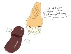 2025 covered_eyes dessert dialogue digital_media_(artwork) disembodied_penis duo female food food_creature genitals humanoid_genitalia humanoid_penis ice_cream ice_cream_cone male musk musk_cloud penis plump_labia slem speech_bubble sphere_creature vanilly_(puffy_maker) vulva