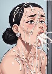 after_fellatio ai_generated artist_name black_eyes black_hair blush breasts brown_eyes bukkake cleavage collarbone completely_nude cum cum_in_mouth cum_on_body cum_on_breasts cum_on_hair cum_on_tongue cum_string cumdrip debbie_grayson earrings excessive_cum facial female female_only hair_bun invincible invincible_(tv_series) jewelry jousneystudio lips mature_female nose nude open_mouth pearl_earrings semen semen_on_body semen_on_breasts semen_on_chest semen_on_upper_body short_hair single_hair_bun solo teeth tongue tongue_out trembling upper_body upper_teeth_only