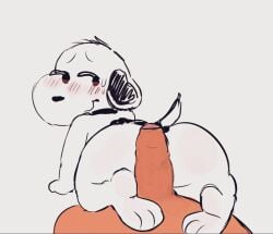 anthro ass beagle big_butt blush canid canine canis domestic_dog duo faceless_character faceless_male freakpaws hi_res hunting_dog male male/male mammal paws peanuts_(comic) scent_hound snoopy