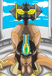 1girls anal_insertion anus blunt_bangs bob_cut breasts dark-skinned_female dark_skin egyptian egyptian_mythology female gamegirlsluv goddess mjolnir neith_(smite) smite