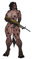 2025 a_spook_named_judas anthro areola big_breasts biped black_hair black_sclera breasts brown_body brown_fur claws colored digitigrade feet female fingers front_view fur genitals gun hair hi_res holding_gun holding_object holding_ranged_weapon holding_weapon humanoid_genitalia humanoid_hands humanoid_vulva hyena long_hair looking_at_viewer mammal markings muscular muscular_anthro muscular_female nipple_dip nipples nude nude_anthro nude_female orange_eyes ranged_weapon raya_ledger_(captain_r3negade) shaded smile smirk solo spots spotted_markings spottedp_anda0046 tail toe_claws toes vulva weapon