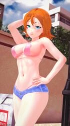 1girls 3d areolae arm_behind_head armpits arrancon artist_name big_breasts blue_eyes busty denim denim_shorts half-dressed half_naked half_naked_female hand_on_hip large_breasts legs midriff model_pose navel nora_valkyrie orange_hair orange_hair_female pose posing rwby seductive seductive_look seductive_smile sensual sexy sexy_pose short_shorts shorts smile solo_female sticking_out_tongue thighs thong_bikini toned whale_tail