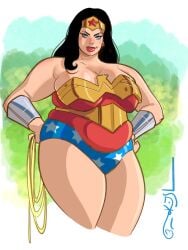 brian_shearer wonder_woman wonder_woman_(series) diana_of_themyscira fat fat_female belly belly_bulge belly_overhang belt superheroine chubby chubby_female black_hair black_hair_female bare_legs bare_thighs thighs legs thick_thighs thick_legs wide_hips wide_thighs wide_waist bracelet bracelets bracelets_of_submission lasso lasso_of_truth tiara dc dc_comics female female_only solo solo_female cleavage big_breasts breasts large_breasts bare_shoulders