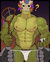 5_fingers anthro biceps bone bone_mask clothing fingers green_body hi_res lihzahrd lizard male mask money muscular muscular_anthro muscular_male nipples pecs reptile rolenzoart scalie simple_background skull skull_mask solo solo_focus terraria underwear witch_doctor_(terraria)