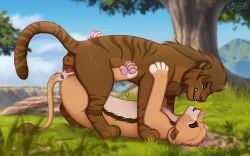 4_toes absurd_res animal_genitalia animal_vulva anus ass_up balls between_legs bodily_fluids bodily_fluids_in_pussy clenched_teeth closed_eyes cum cum_drip cum_in_vagina cum_inside digital_drawing_(artwork) digital_media_(artwork) dripping duo ejaculation fan_character feet felid feline feline_genitalia feline_vulva female female_feral female_penetrated feral feral_on_feral feral_penetrated feral_penetrating feral_penetrating_feral fur genital_fluids genitals grass hi_res hybrid leaking_cum liger lion lion_penis male male/female male_feral male_penetrating male_penetrating_female mammal mane miuyki multicolored_body multicolored_fur pantherine penetration penis plant raised_tail scar sex shaded short_mane sky spiked_penis spikes spikes_(anatomy) spread_legs spreading striped_body striped_fur stripes tail tail_anus tail_tuft teeth toes tree tuft vaginal_penetration vulva