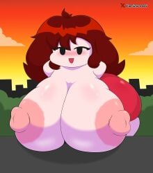 1girl 1girls auburn_hair big_ass big_nipples breasts_bigger_than_head breasts_focus breasts_out breasts_press erect_nipples female_only friday_night_funkin gigantic_breasts girlfriend_(friday_night_funkin) huge_ass kamizunochi large_breasts long_hair looking_at_viewer massive_breasts nipple_bulge pink_areola showing_breasts smile smile_at_viewer smiley_face solo_female