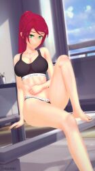 1girls 3d 3d_(artwork) arrancon cleavage clothed_female green_eyes koikatsu long_hair long_hair_female pyrrha_nikos red_hair red_hair_female rwby solo_female