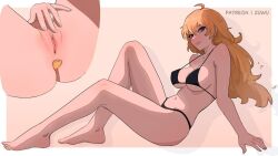 rwby zuwudraws yang_xiao_long 1girls solo_female half-dressed half_naked half_naked_female blonde_hair blonde_female long_hair long_hair_female purple_eyes buttplug buttplug_in_ass