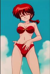 1futa ai_generated animated anime bikini blue_eyes breasts bulge bulge_through_clothing cleavage erection futanari masturbation masturbation_through_clothing midriff navel penis ranma_1/2 ranma_saotome red_hair smile solo speaking speaking_to_viewer strapless strapless_bikini swimsuit tagme taker_pov talking talking_to_viewer testicles video voice voice_acted