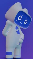1boy 3d 3d_(artwork) animated anthro aproldtinin artist_request balls blender_(software) blue_background chatty_(max) digital_media_(artwork) feline genitals hi_res logo_on_body machine male male_only messenger_max o~o penis robot screen screen_face sferum simple_background small_penis solo