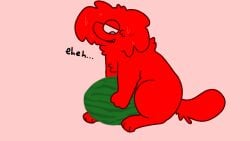 animated anthro bodily_fluids candy cum cum_inside dessert food food_creature fruit genital_fluids gummy_(food) gummy_creature improvised_sex_toy living_candy looking_pleasured male melon multicolored_body nakeilyar object_humping plant simple_background solo watermelon wilt_(nakeilyar)