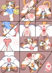 absurd_res anthro ass blue_clothing blue_dress brown_body brown_fur clothed clothing domestic_cat dress duo felid feline felis female fur genitals heart_symbol hi_res intersex intersex/female male male/female mammal multicolored_body multicolored_fur penetration penis raised_clothing raised_dress rear_view shiningcanc solo spread_legs spreading upside-down vaginal_penetration vulva white_body white_fur yellow_body yellow_fur