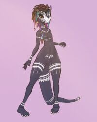 accessory anthro argonian beaded_jewelry beads bedroom_eyes blue_nipples blue_tongue bodypaint breasts face_paint feather_hair feathers female flat_chested genitals hair_accessory hi_res highlights_(coloring) horn jewelry long_tongue looking_aside looking_at_viewer markings membrane_(anatomy) microsoft narrowed_eyes nipples nude_edit pigeon_toed pseudo_hair pubic_tattoo scalie seductive situth_(varlastreak) skull_face_paint small_breasts small_waist solo spread_fingers standing tattoo the_elder_scrolls thick_thighs third-party_edit tongue tongue_out varlastreak vulva webbed_hands wide_hips