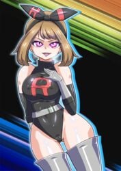 brown_hair busty cosplay enemy_conversion female human human_only may_(pokemon) may_(pokemon_oras) no0o0n0o0on pokemon pokemon_oras purple_eyes team_rocket