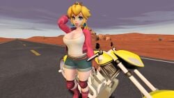 1girls 3d 3d_(artwork) alternate_version_available blue_eyes bomber_jacket boots breasts cleavage clothing crown curvy earrings female female_only fingerless_gloves gloves hand_behind_head jacket knee_pads light-skinned_female light_skin lips lipstick looking_at_viewer mario_(series) mario_kart motorcycle nail_polish nintendo outdoors pink_jacket pink_lipstick pink_nail_polish pink_nails ponytail princess_peach princess_peach_(touring) shorts solo tank_top thhypercombine12 thick thick_hips thick_thighs tied_hair vehicle white_tank_top wide_hips